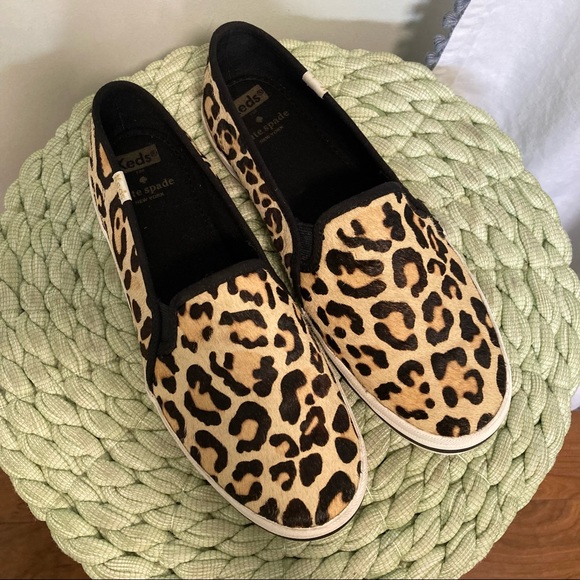 Kate Spade for Keds tan and brown leopard print calf hair slip on sneakers - Picture 2 of 9